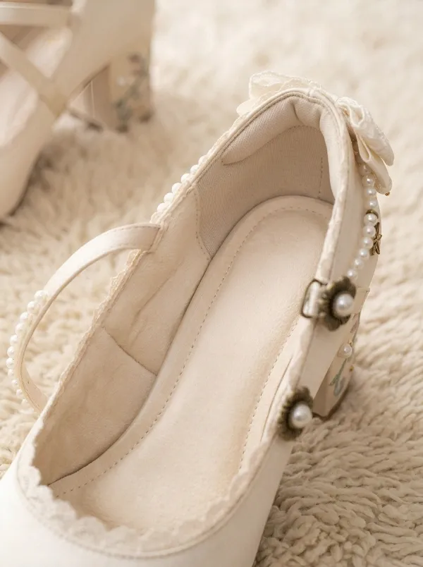 Lace Pearl Floral Embroidered Women's Bavarian Occasion Heels