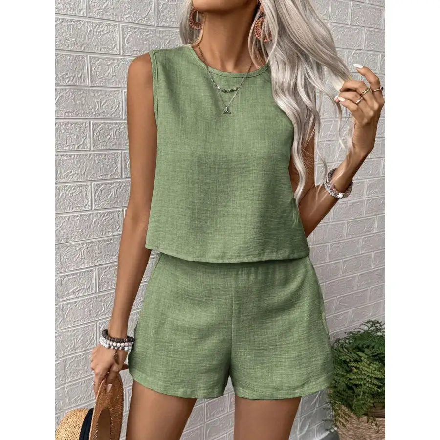 Round Neck Sleeveless Top and Shorts Set
