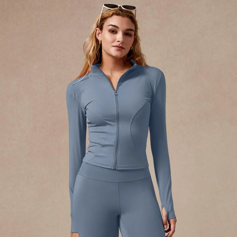 Women's Long Sleeve Full Zip Sports Jacket Slim Fit Quick Dry Breathable Stretch Fabric with Thumb Holes for Gym Running and Yoga Color 13 - Activewear casual fashion clothing