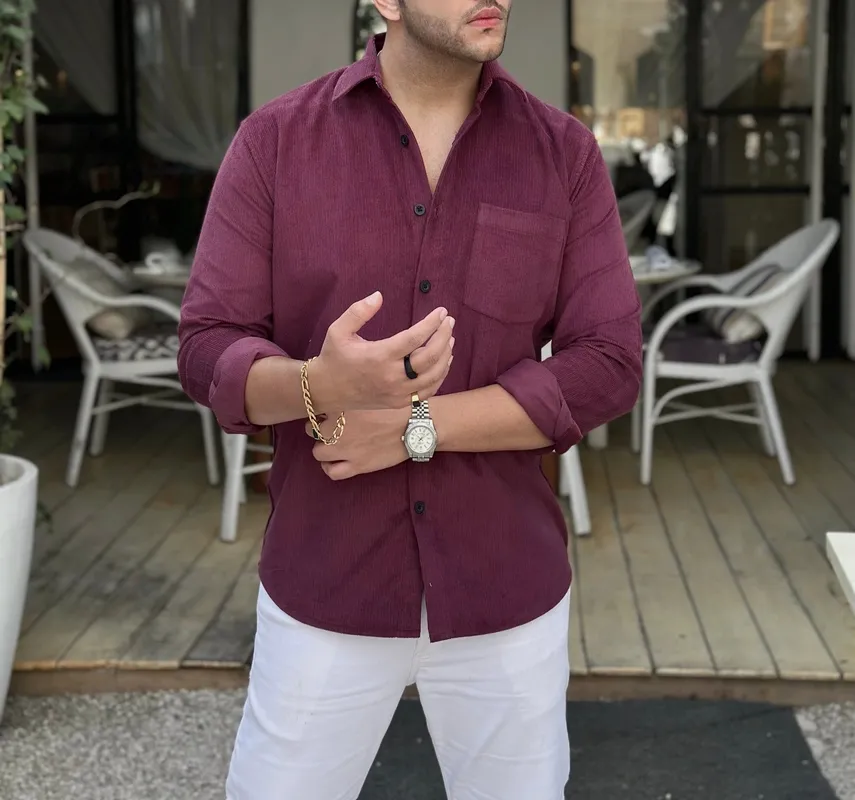 Maroon Corduroy Pocket Shirt