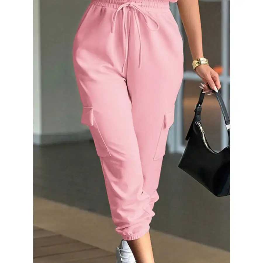 Round Neck Short Sleeve Top and Pants Set