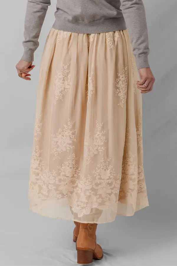 Fluid Mesh Embroidered Skirt