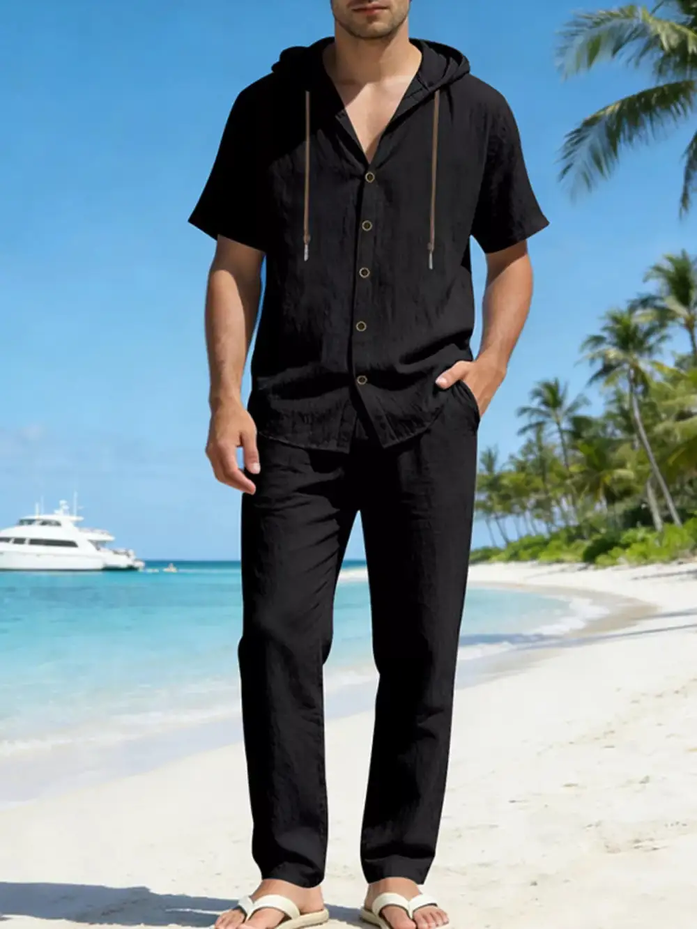 Men's Full Size Button Up Hooded Top