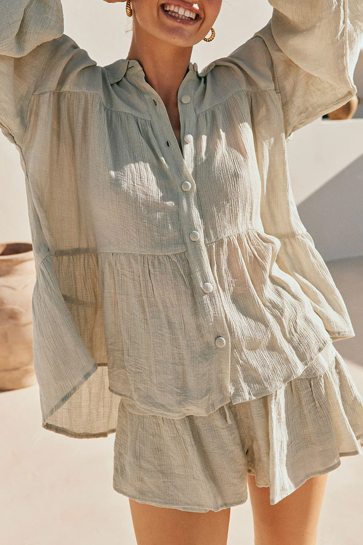 Tiered Ruffled Linen Shorts