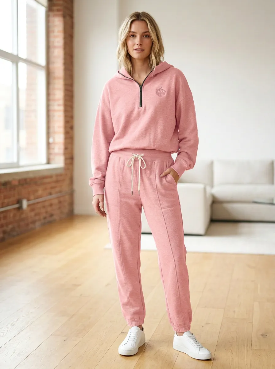 Women's Olive Green Geometric Logo Printed Hooded Sweatpants Set
