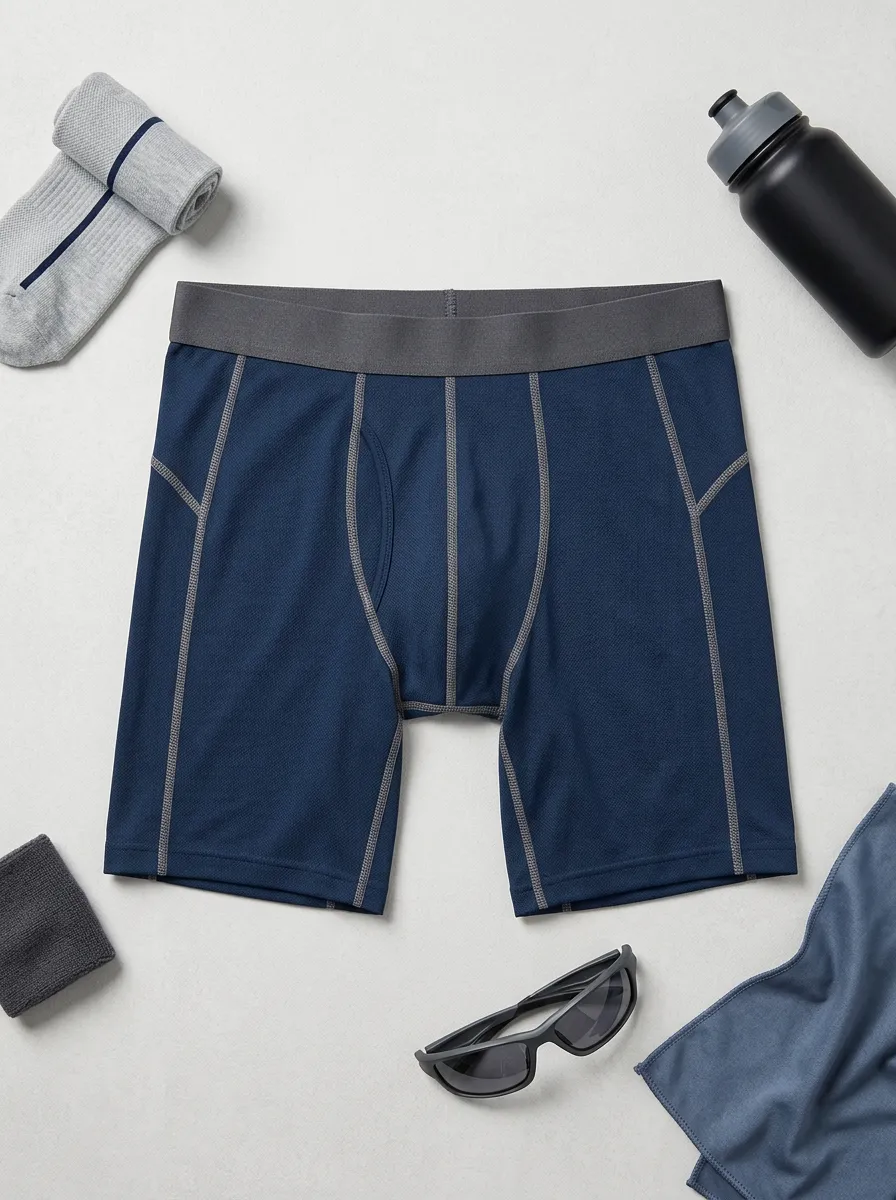 Men's Athletic Performance Navy Blue Stitched Boxer Briefs