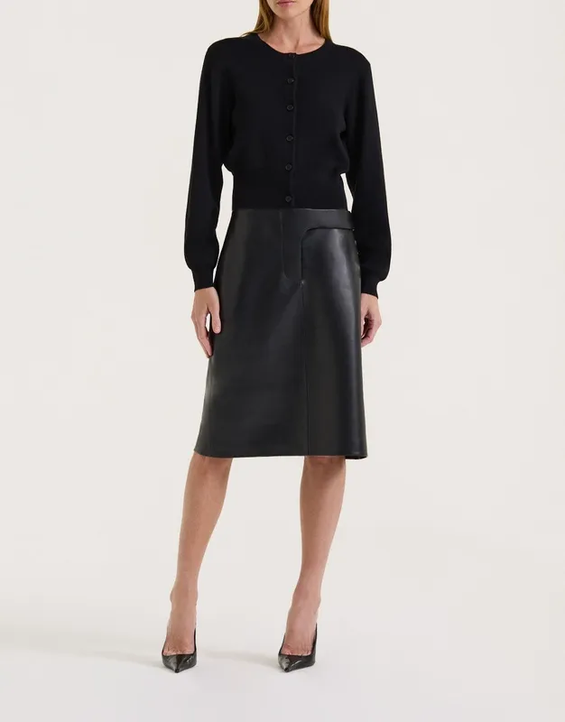 Black Cropped Button Front Cardigan