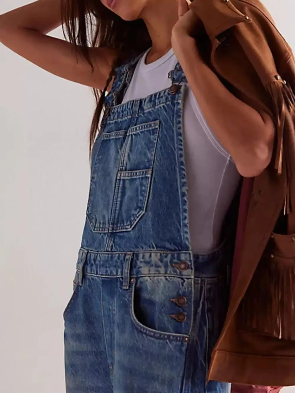 Wide Strap Wide Leg Denim Overalls Full-Length Bib Overalls