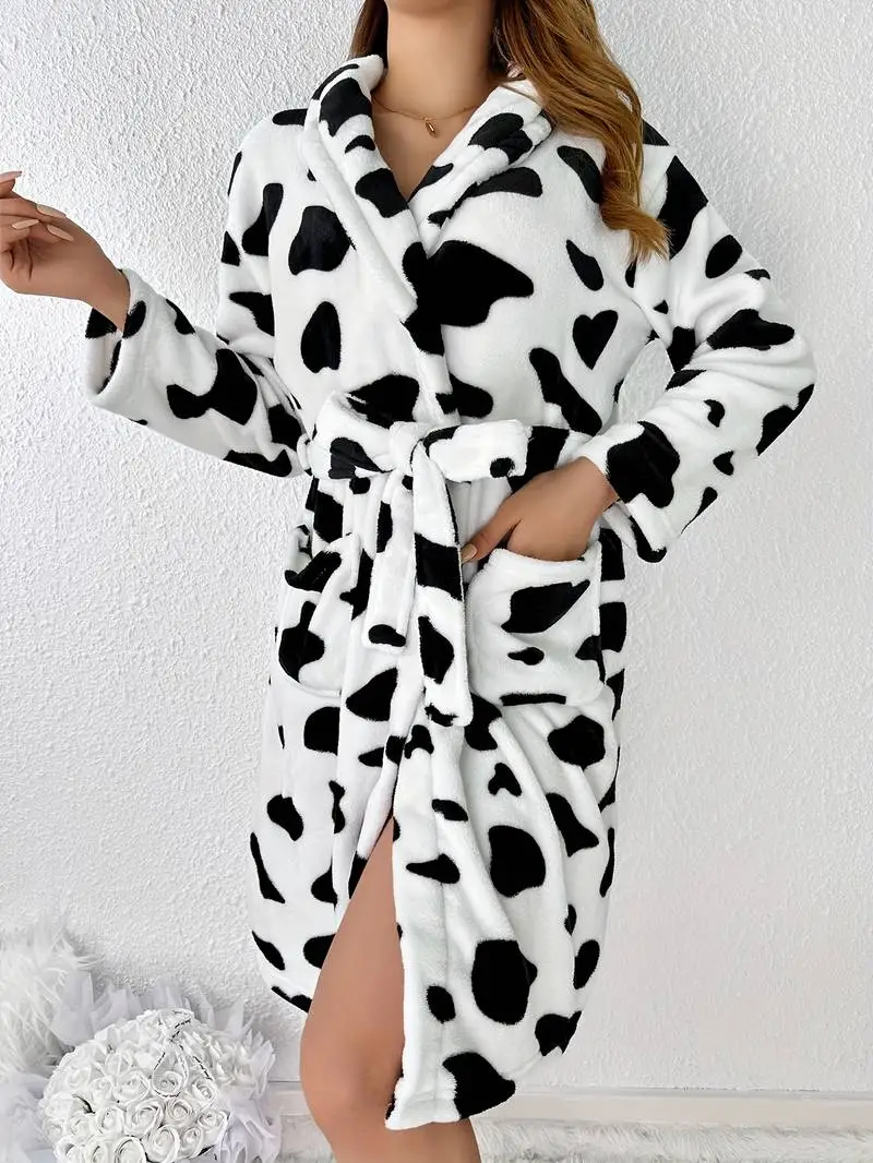 Cow Print Fleece Robe
