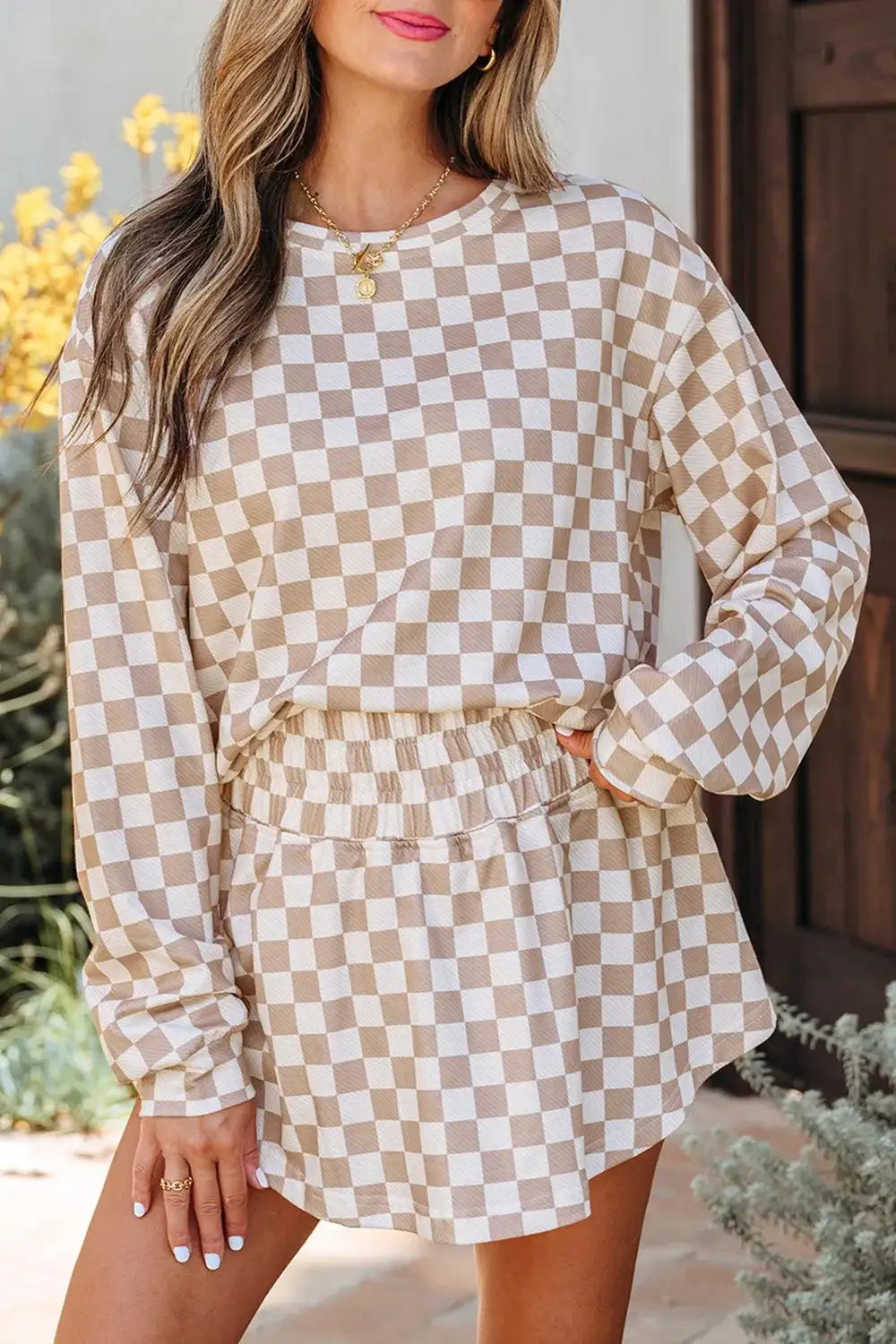 Long Sleeve Checkered Coordinated Set