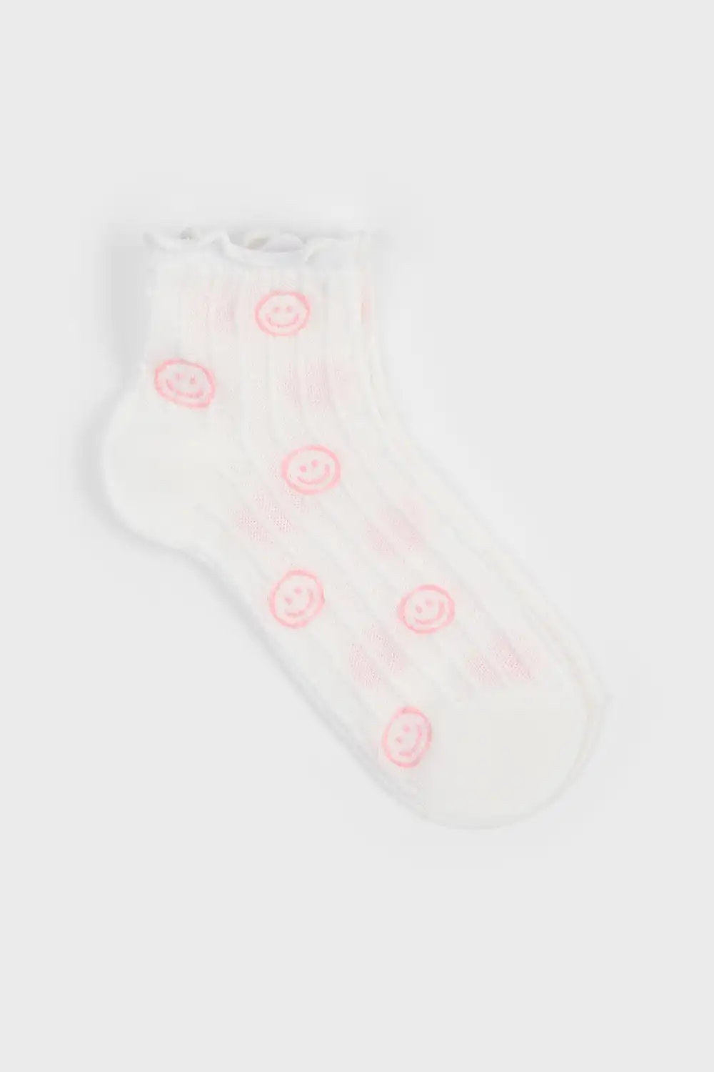 Classic Ribbed Smiley Face Ruffle Trim Socks