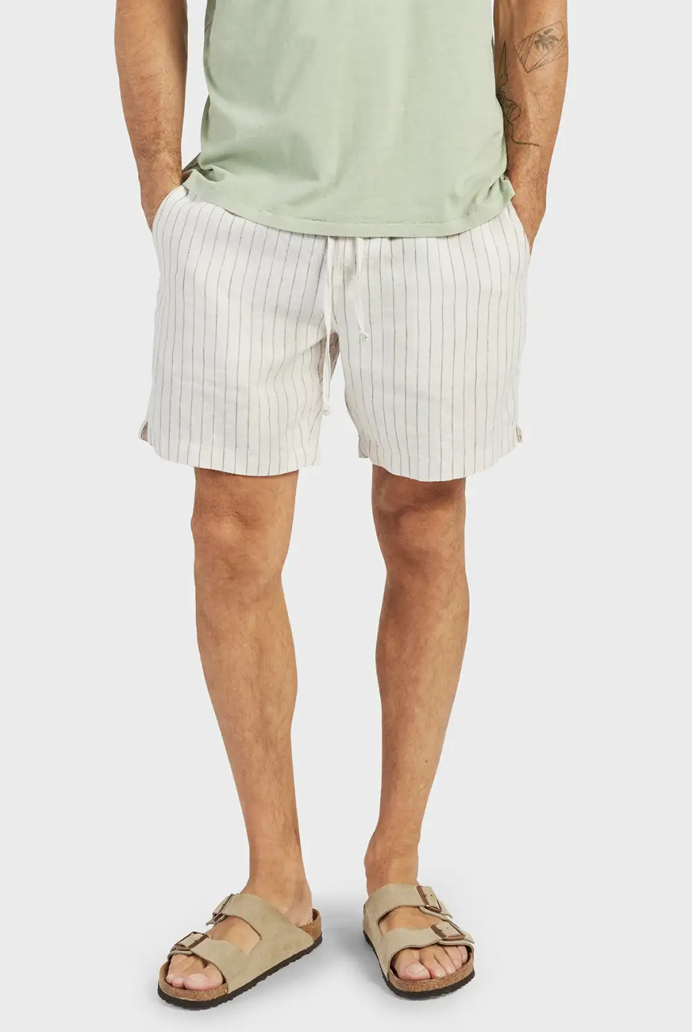 Green Striped Cotton Shorts