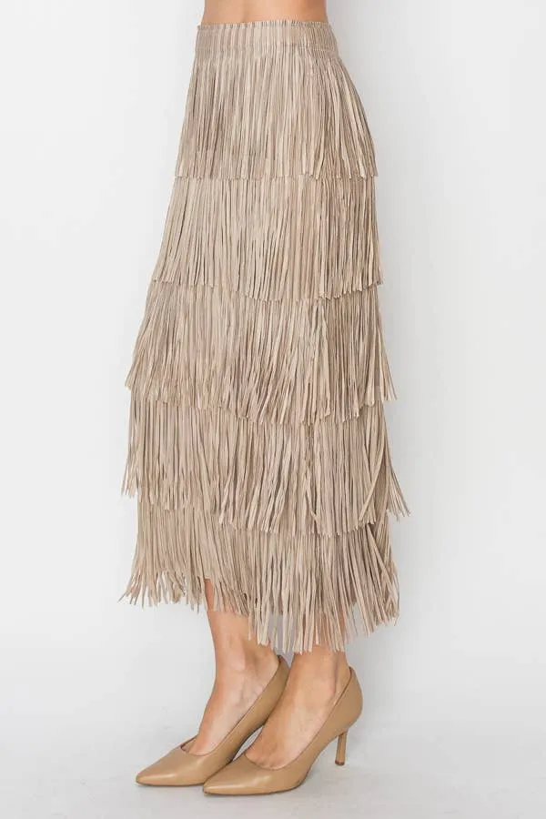Maxi Tiered Fringe Skirt
