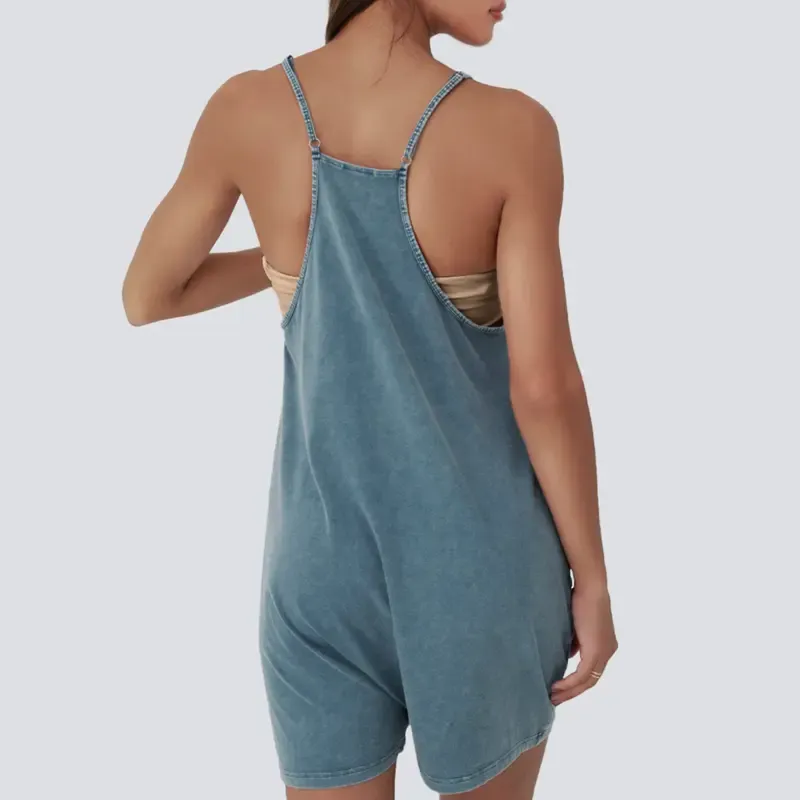 Women's Vintage Acid Wash Pocket Romper