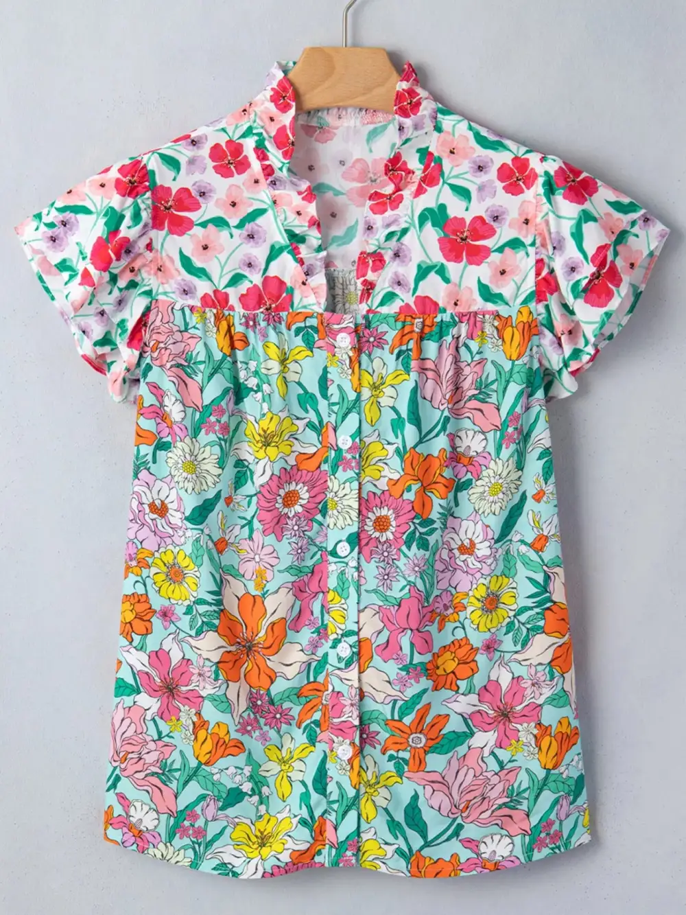 Button Front Floral Blouse