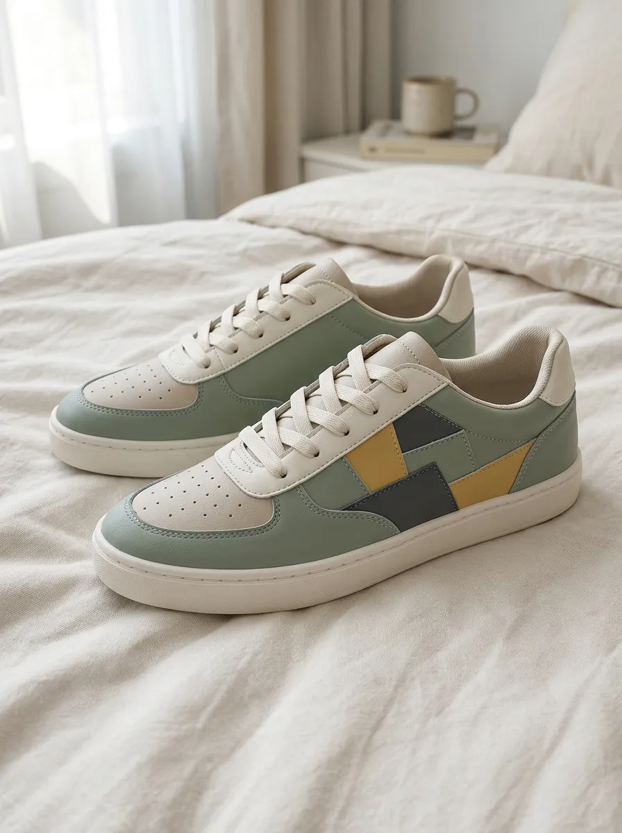 Women's Geometric Colorblock Sage Green Printed Sneakers