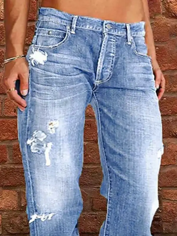 Loose Fit Distressed Denim Jeans