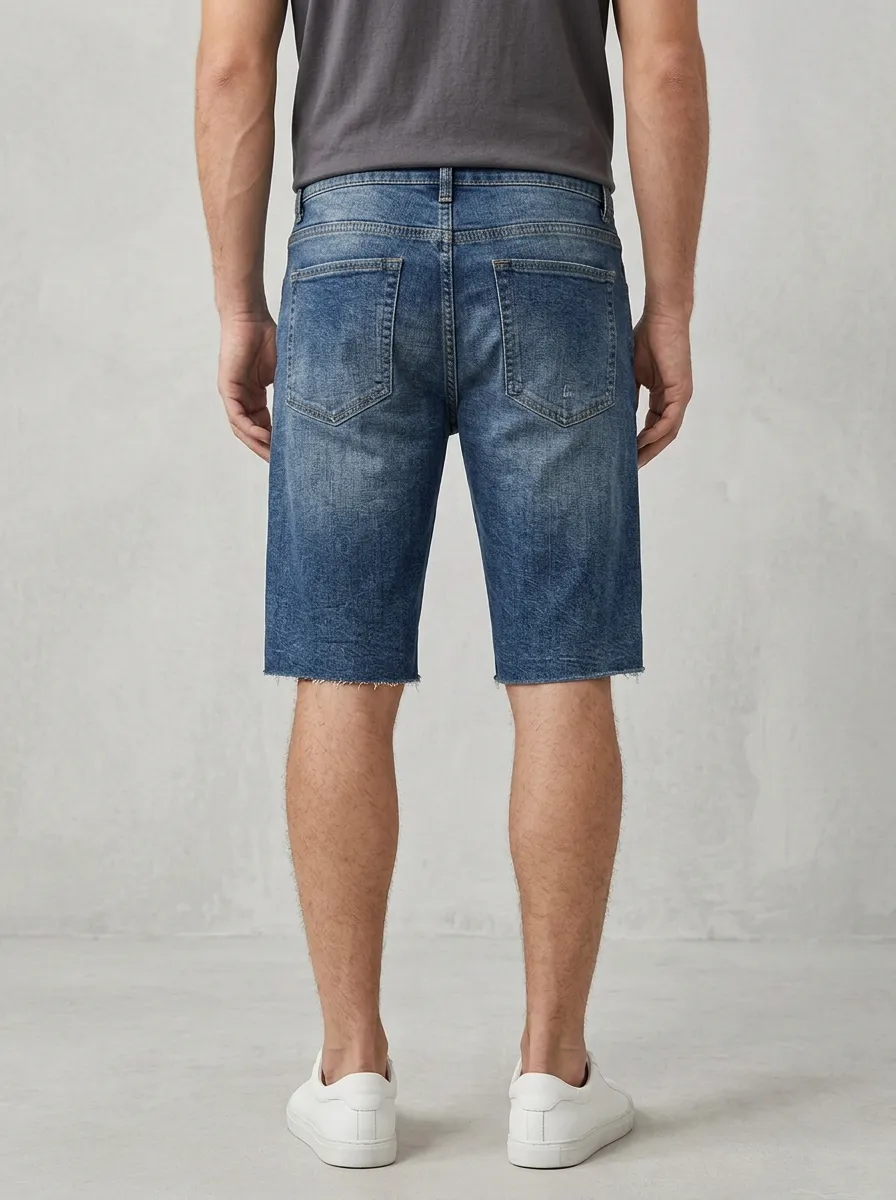 Men's Patchwork Geometric Distressed Street Inspired Distressed Denim Shorts