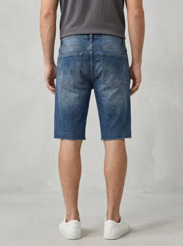 Men's Patchwork Geometric Distressed Street Inspired Distressed Denim Shorts