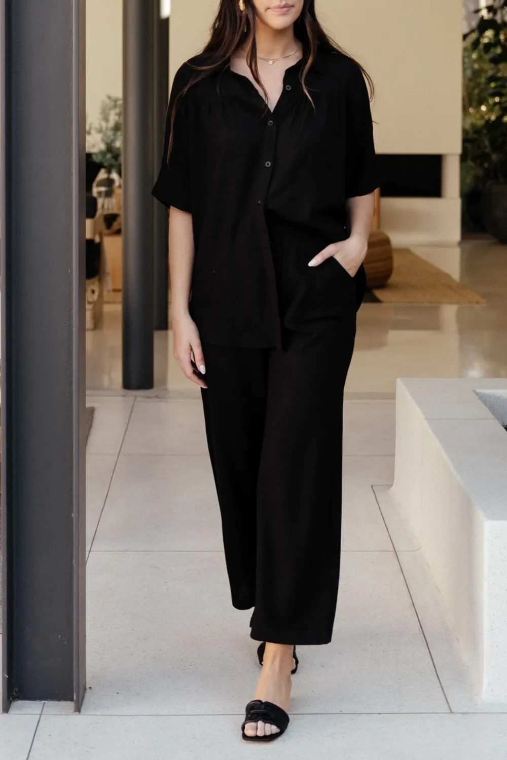 Black Classic Casual Straight Leg Slim-Fit Loose Pants