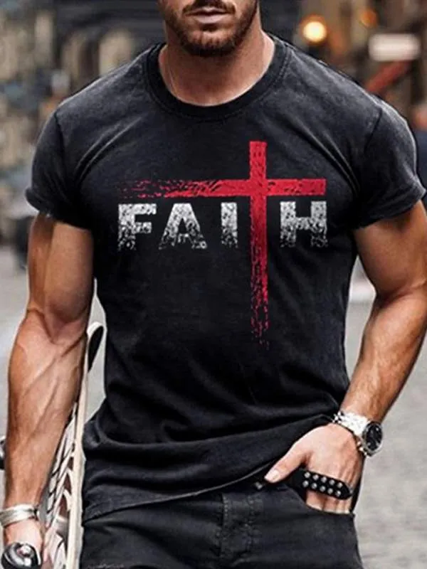 Men's Faith Cross Printed Casual T-Shirt