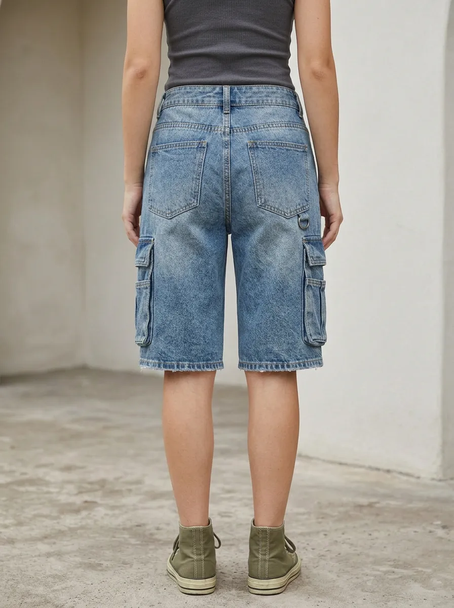Women's Relaxed Casual Streetwear Multi-Pocket Denim Cargo Shorts Cargo Denim Shorts