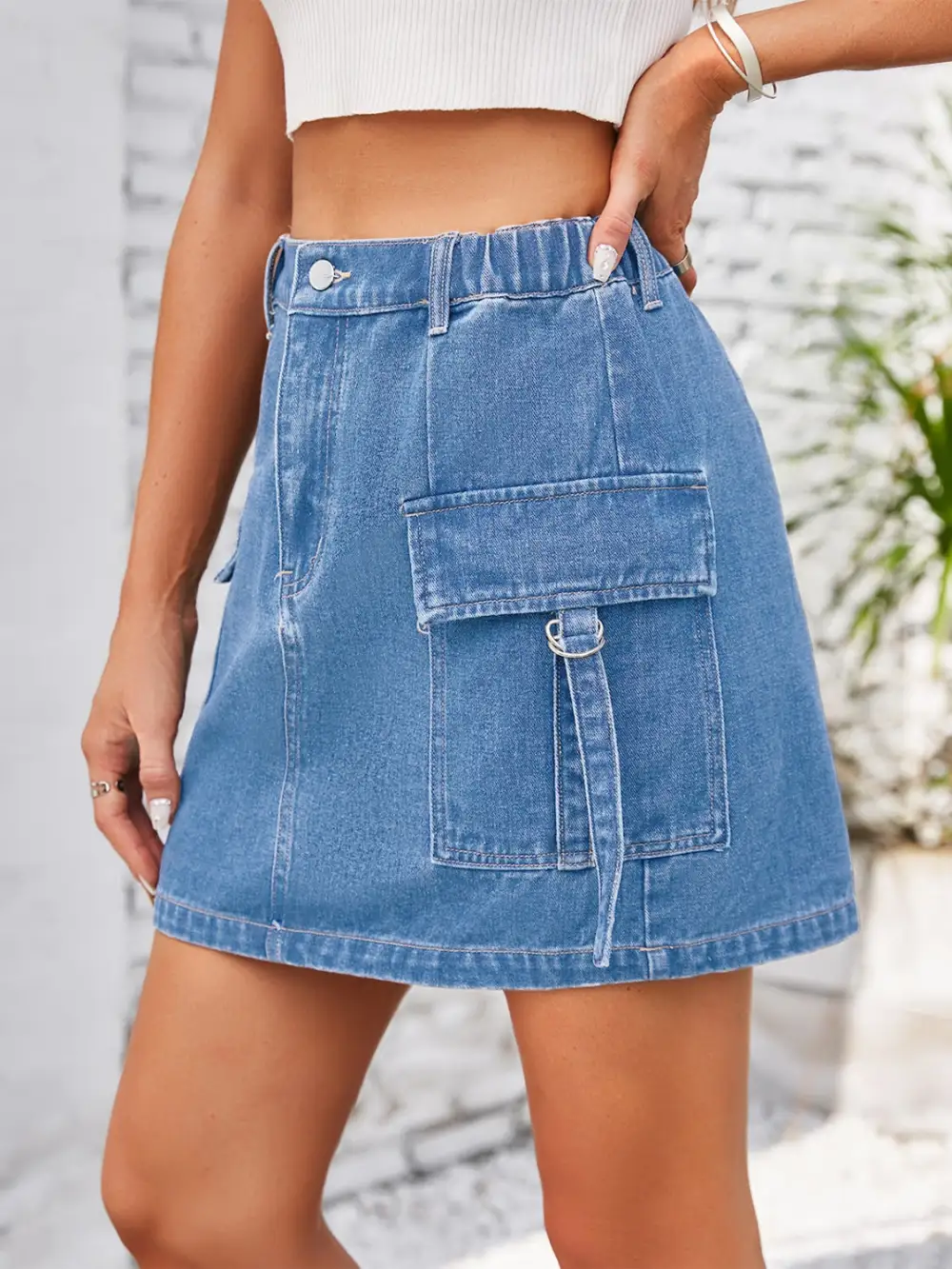 Pocketed Buttoned Denim Dropship Skirt