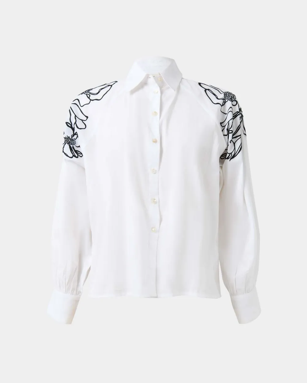 Button-down Front Closure Embroidered Cotton Shirt