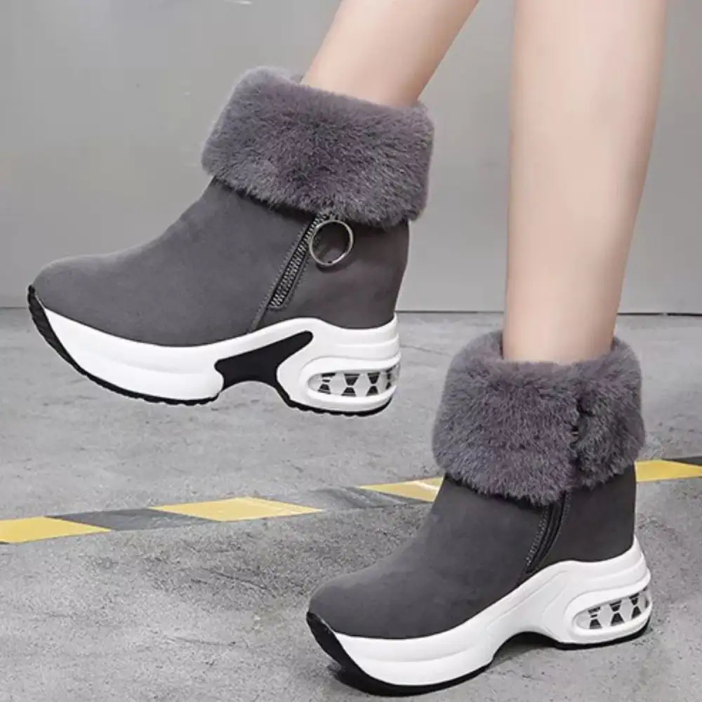 Fuzzy Side Zipper Platform Ankle Boots