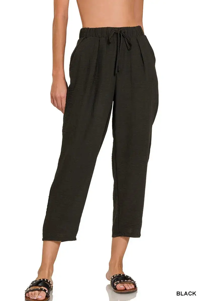 Classic Woven Crepe Elastic Band Waist Pants