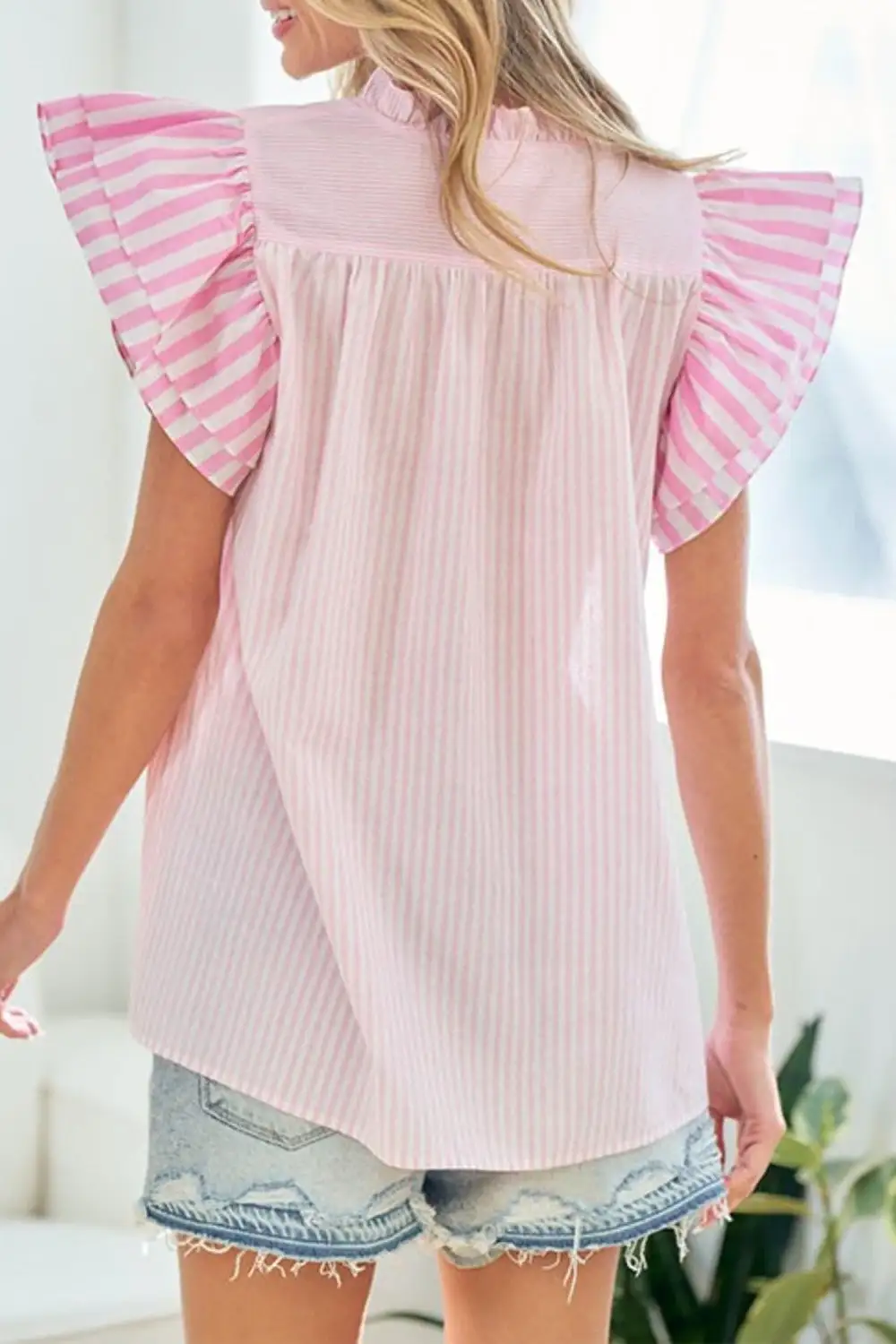 Striped Contrast Trim Neck Blouse
