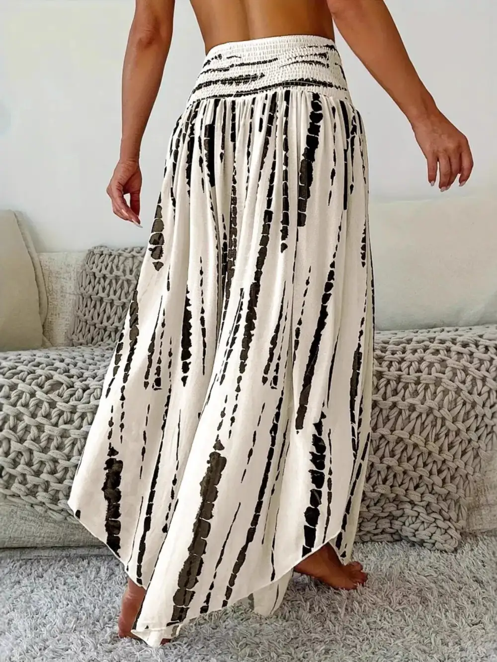 Plain Smocked Asymmetrical Skirt