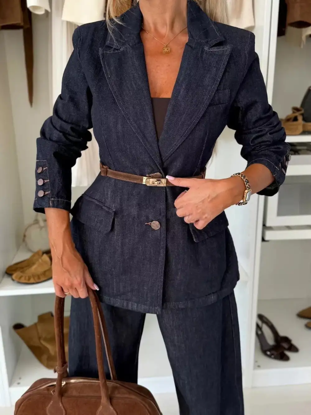Single Breasted Washed Denim Blazer
