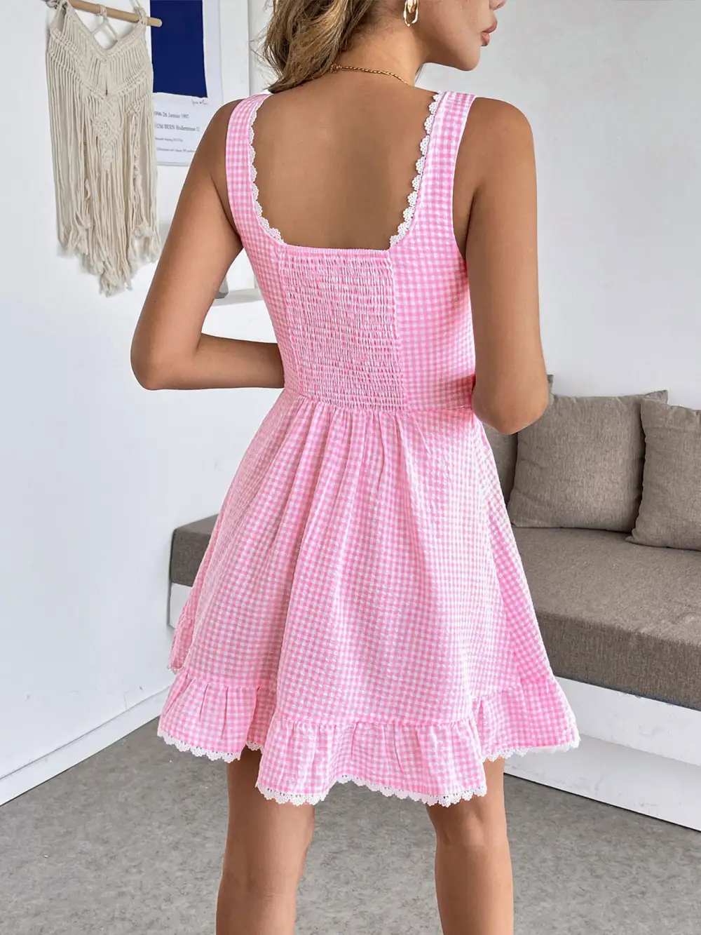 Plaid Lace Mini Dress