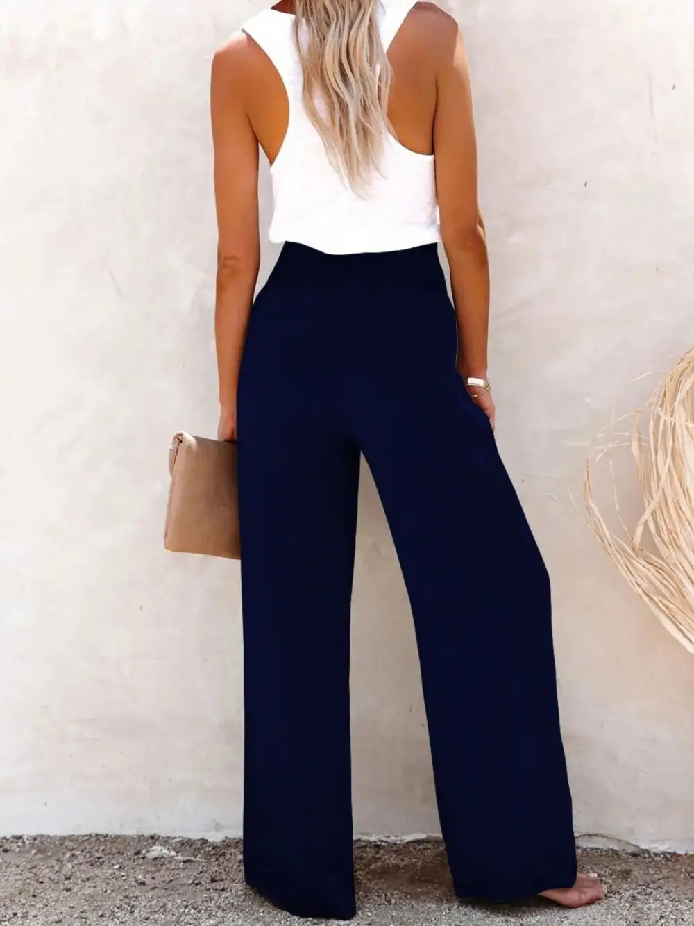 High Waisted Textured Wide Leg Plus Pants