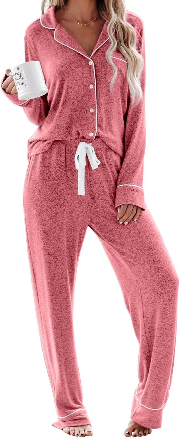 Women's Pajama Sets Long Sleeve Button Down Sleepwear Nightwear Soft Pjs Lounge Sets