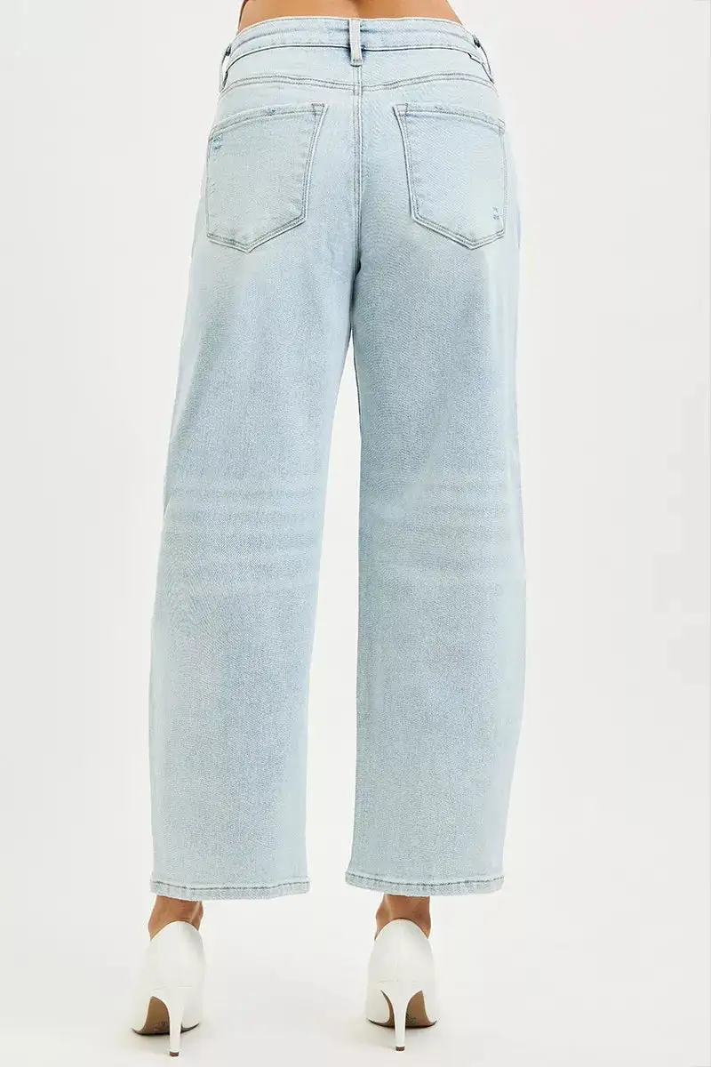 Sharp High Waist Barrel Leg Denim Jeans