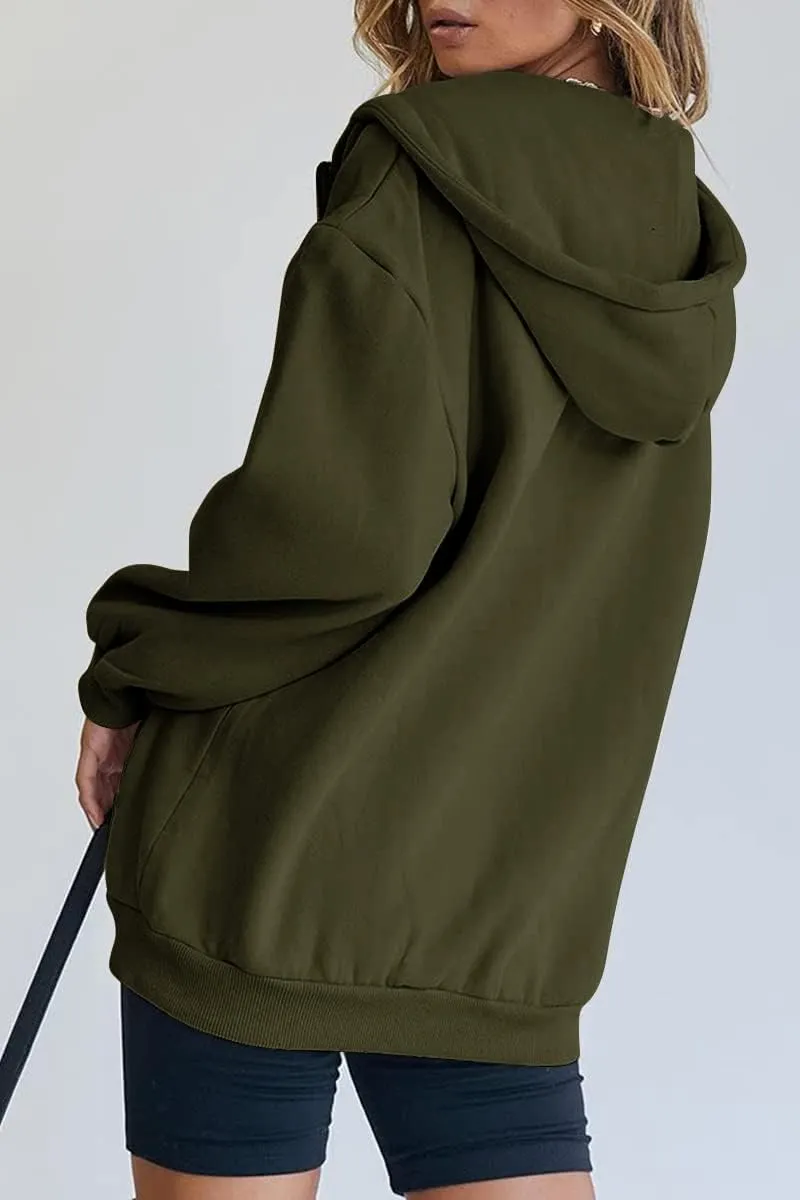 Women's Cute Hoodies Teen Girl Fall Jacket Oversized Sweatshirts Casual Drawstring Zip Up Y2K Hoodie with Pocket