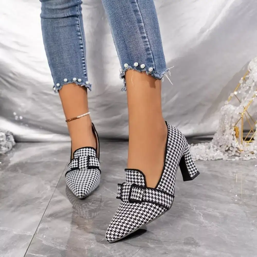 Pointed Toe Block Heel Pumps