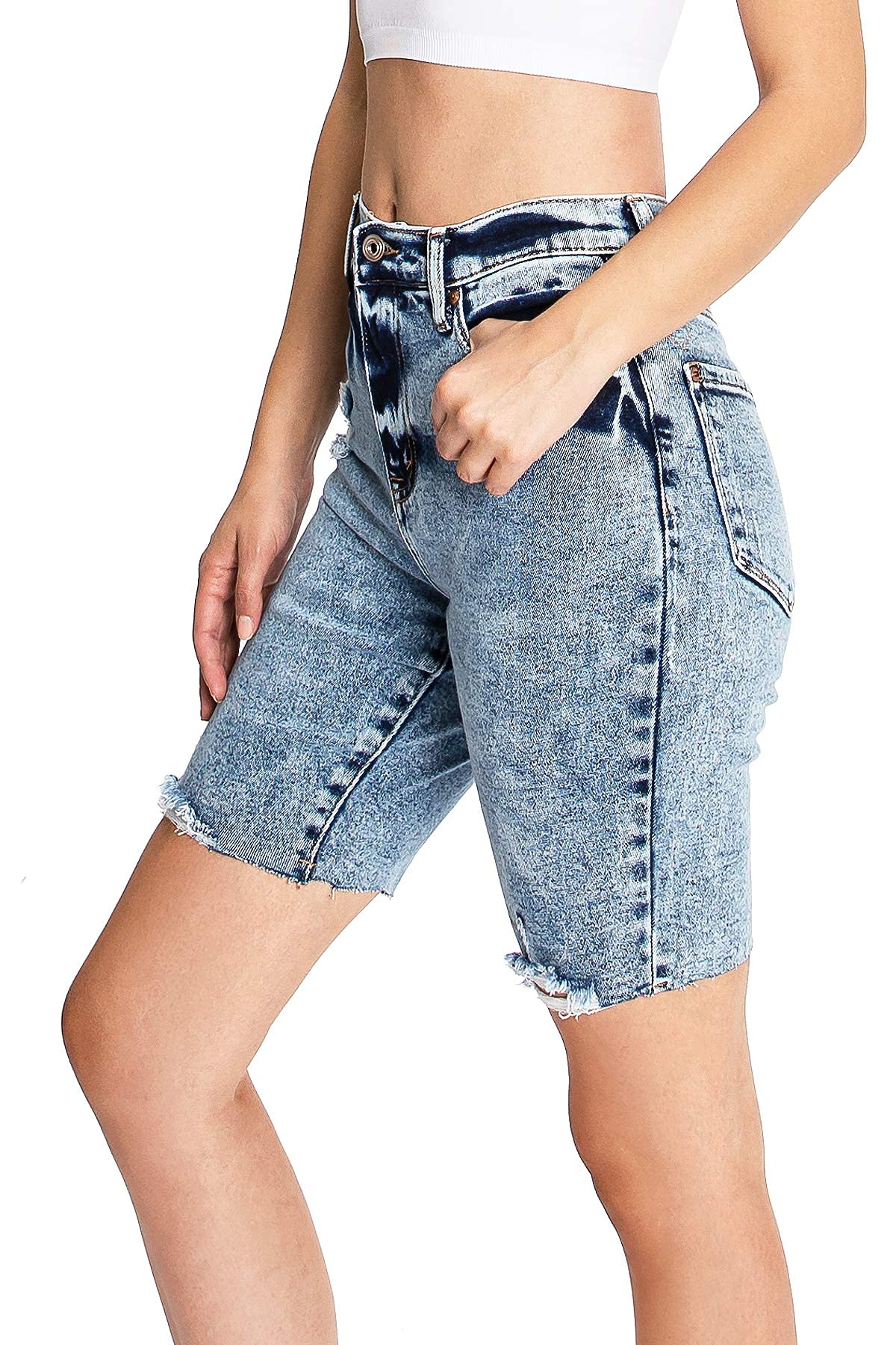 Medium Blue Cut - Off Bermuda Shorts
