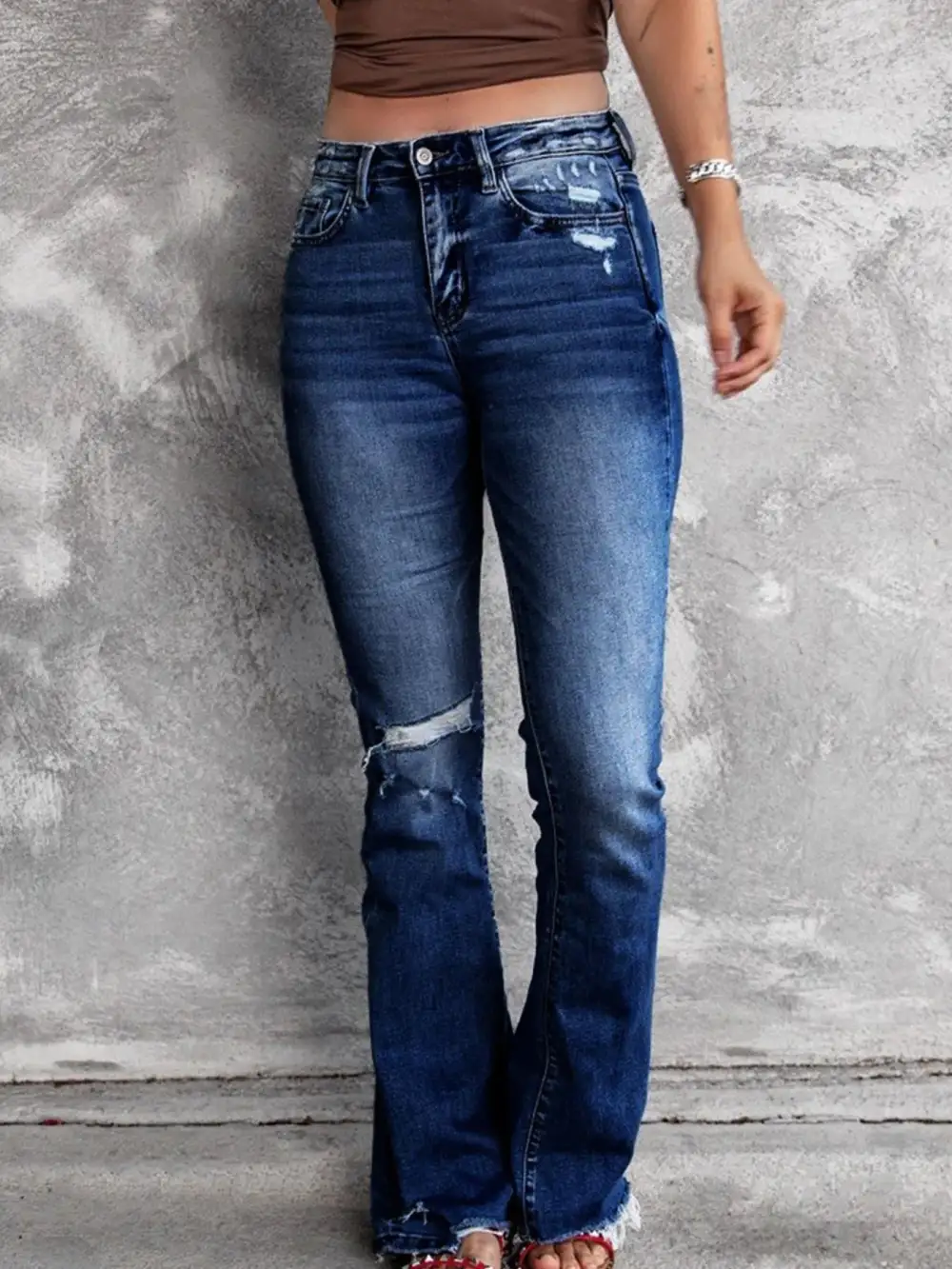 Everyday Distressed Flared Denim Jeans