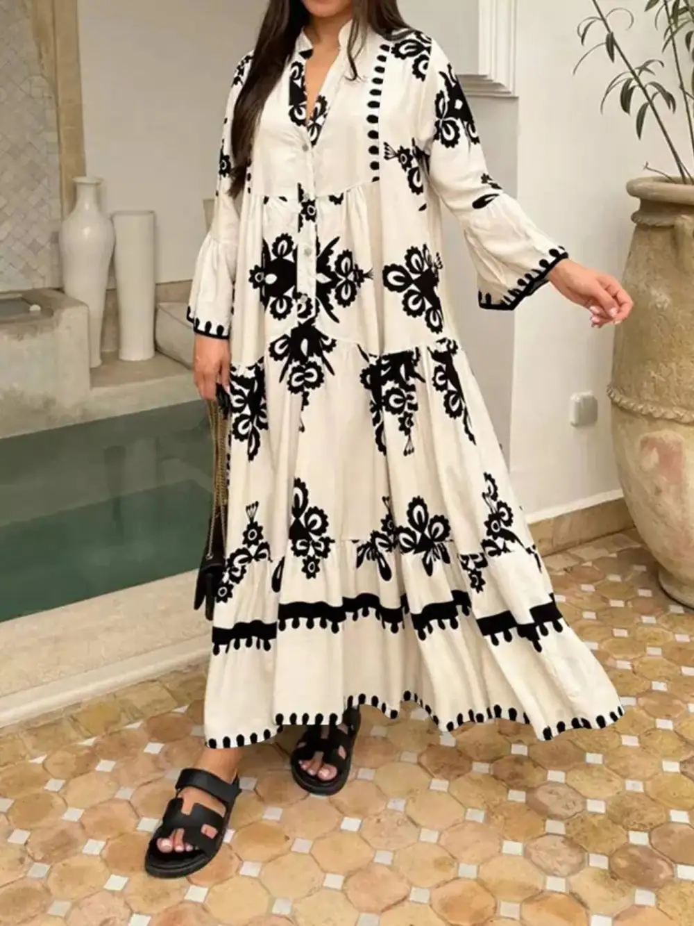 Printed Tiered Midi Dress