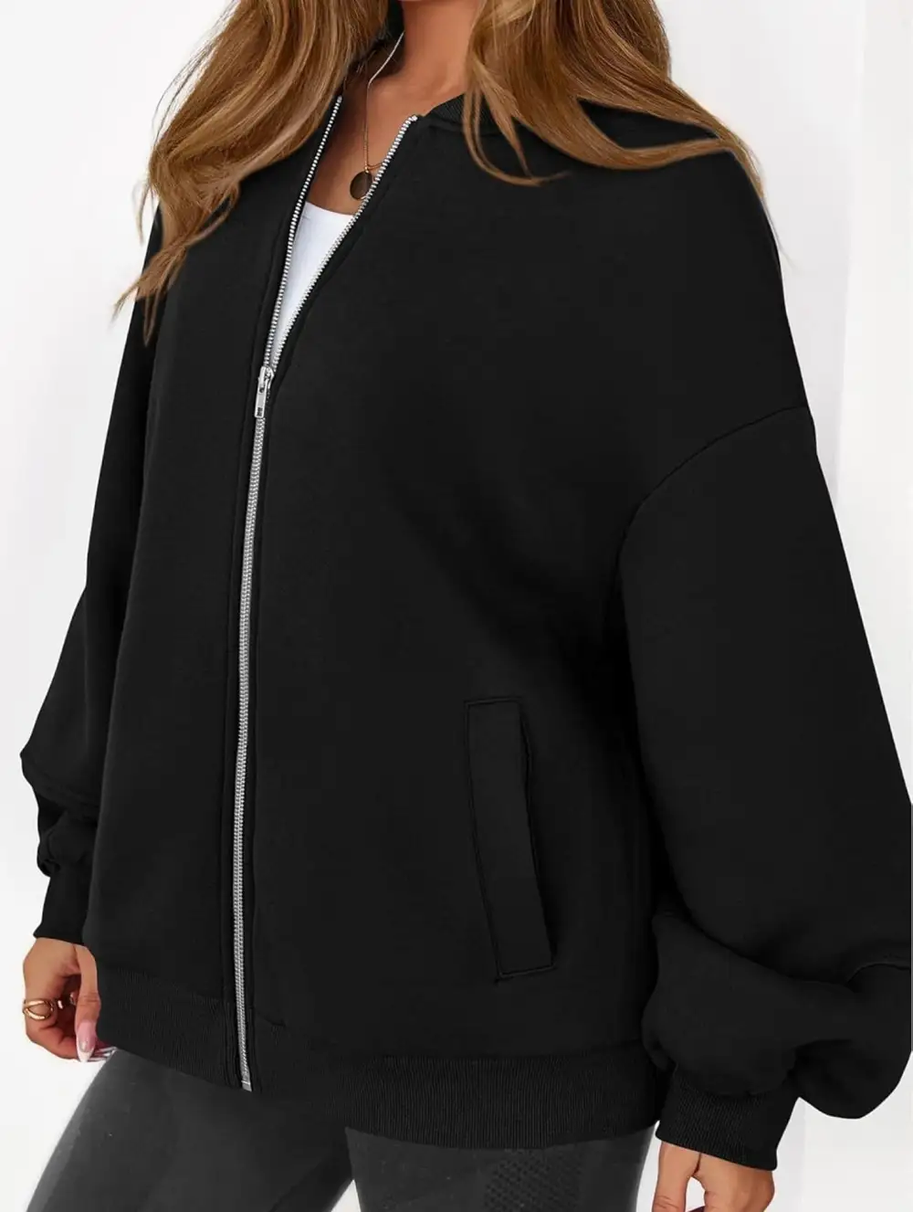 Textured Detail Zip-Up Sweatshirt Jacket