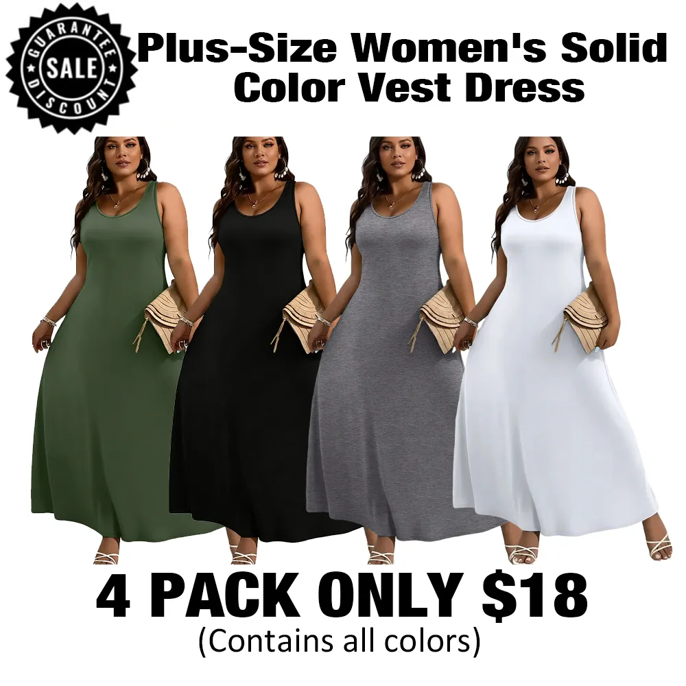 Elegant Plus Size Women'S Solid Color Sleeveless Vest Dress-🔥10-Pack- Only $30