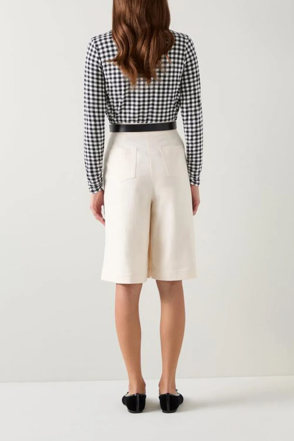 Black Cream Checkered High Neck Long Sleeve Top