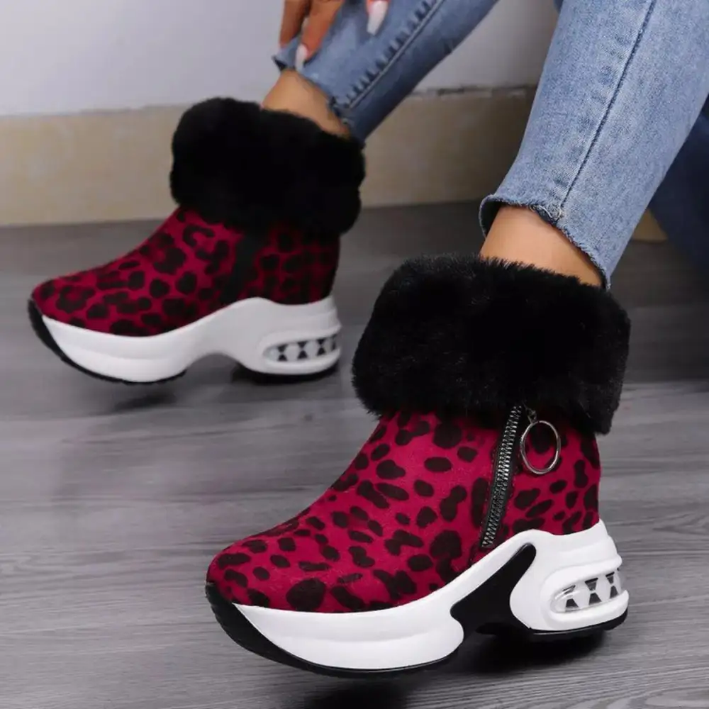Fuzzy Side Zipper Platform Ankle Boots