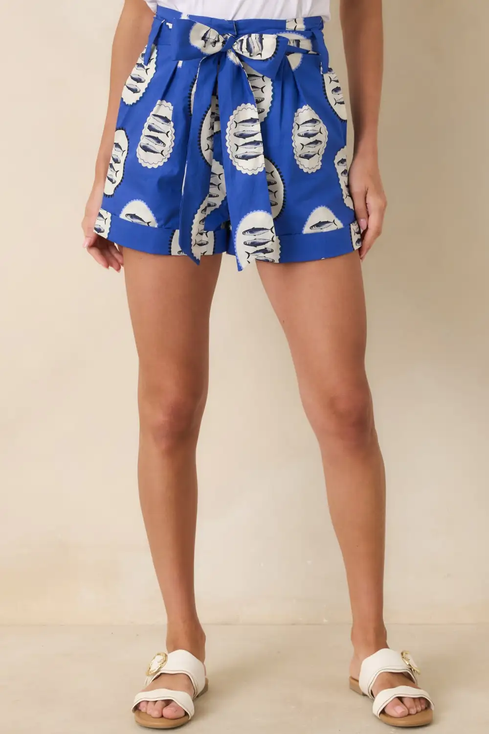 Royal Multicolor Tie Belt Cotton Shorts