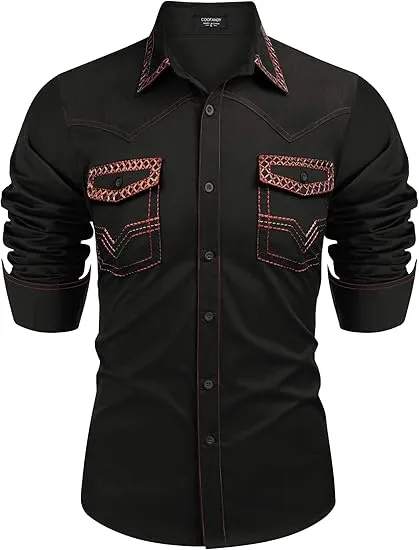 🤠 Men’s Embroidered Western Cowboy Shirt – Rugged Charm. Timeless Style.