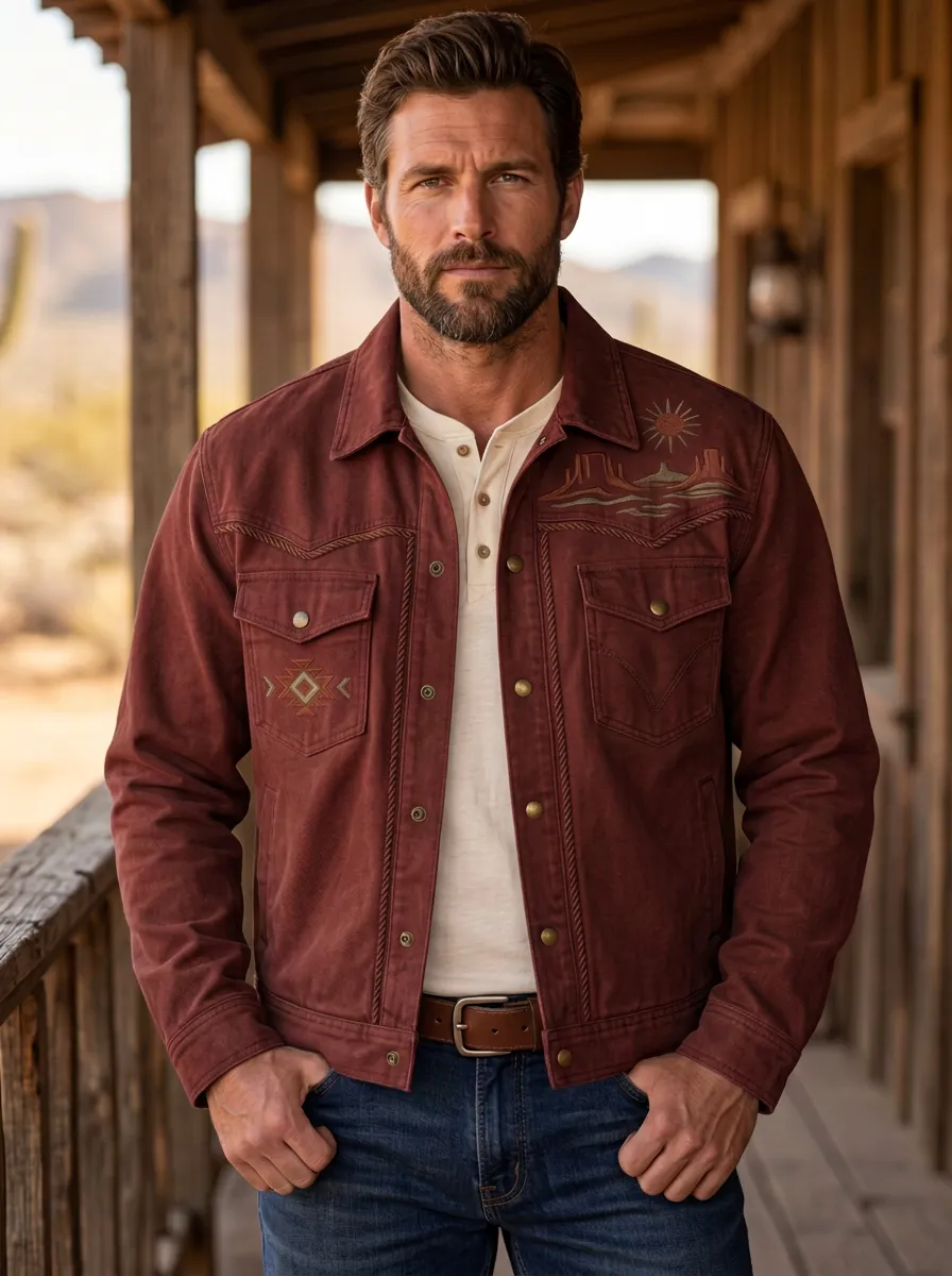 Men's Western Cowboy Desert Geometric Landscape Jacket