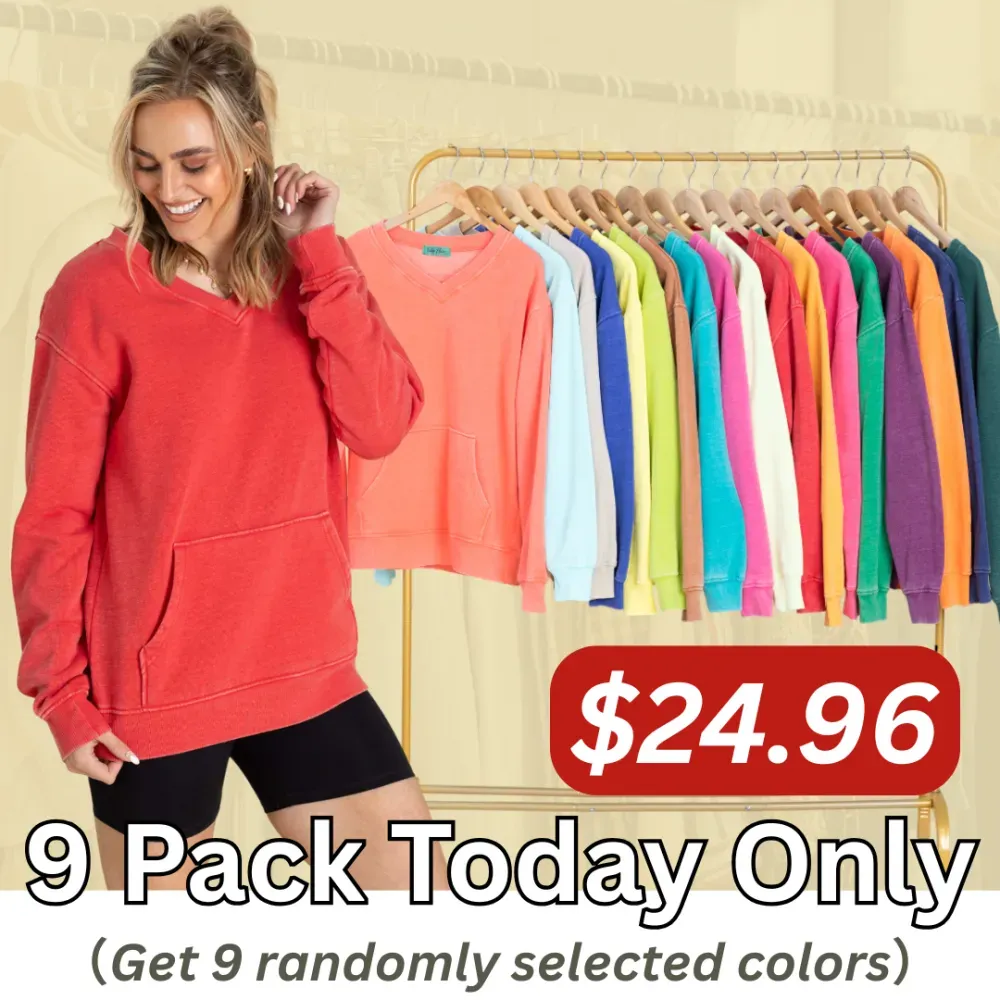 🔥Your Favorite Is Back! Pigment Dyed Cozy Campfire V-Neck Sweatshirt